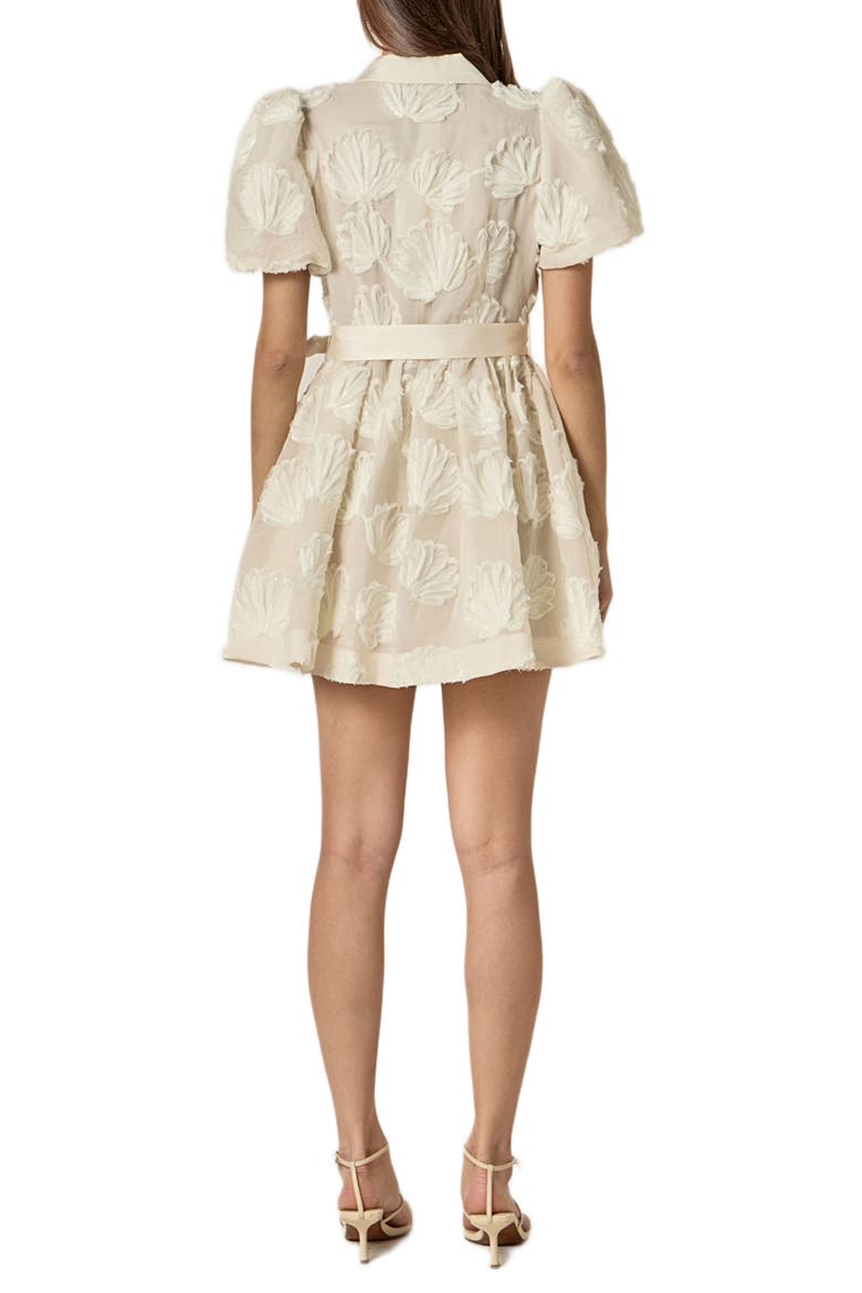 Shell Puff Sleeve Tie Waist Minidress, Alternate, color, OFF WHITE