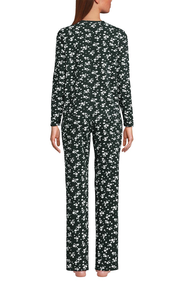 Lands
 End Petite Knit 2 Piece Pajama Set - Long Sleeve Top and Pants, Alternate, color, Forest/Ivory Ditsy Floral