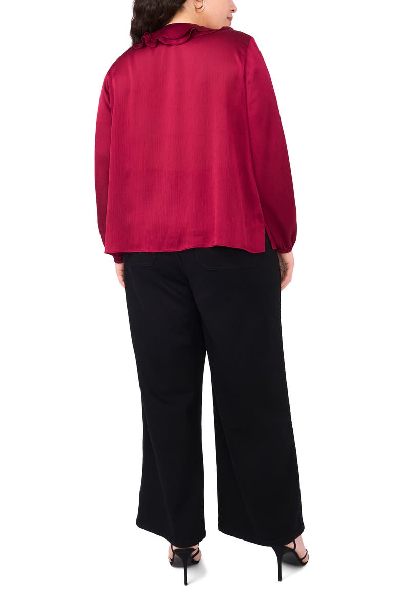 Double Ruffle Detail Textured Satin Top, Alternate, color, DEEP SANGRIA