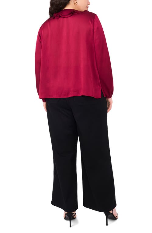 Vince Camuto Double Ruffle Detail Textured Satin Top In Burgundy