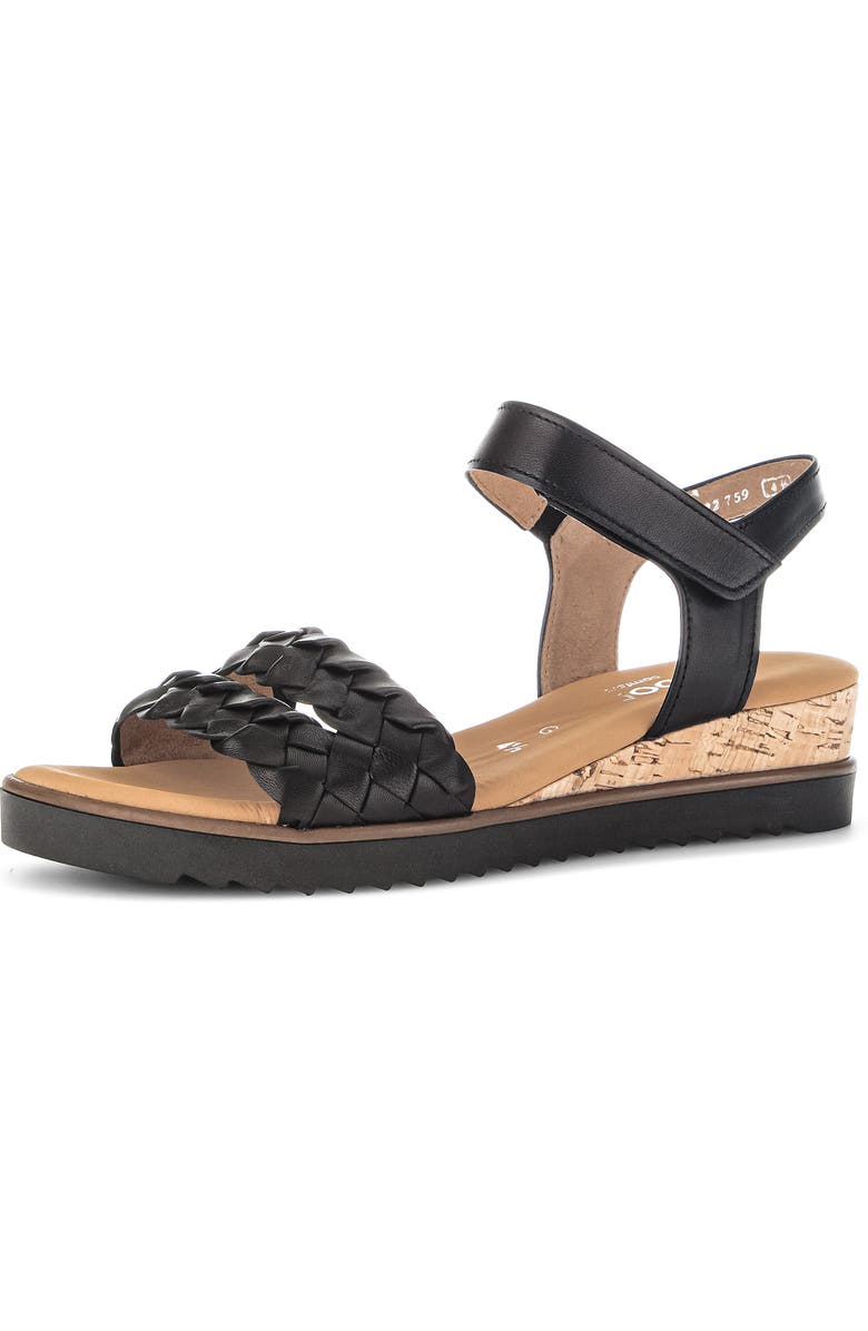 Gabor Ankle Strap Wedge Sandal, Main, color, Black