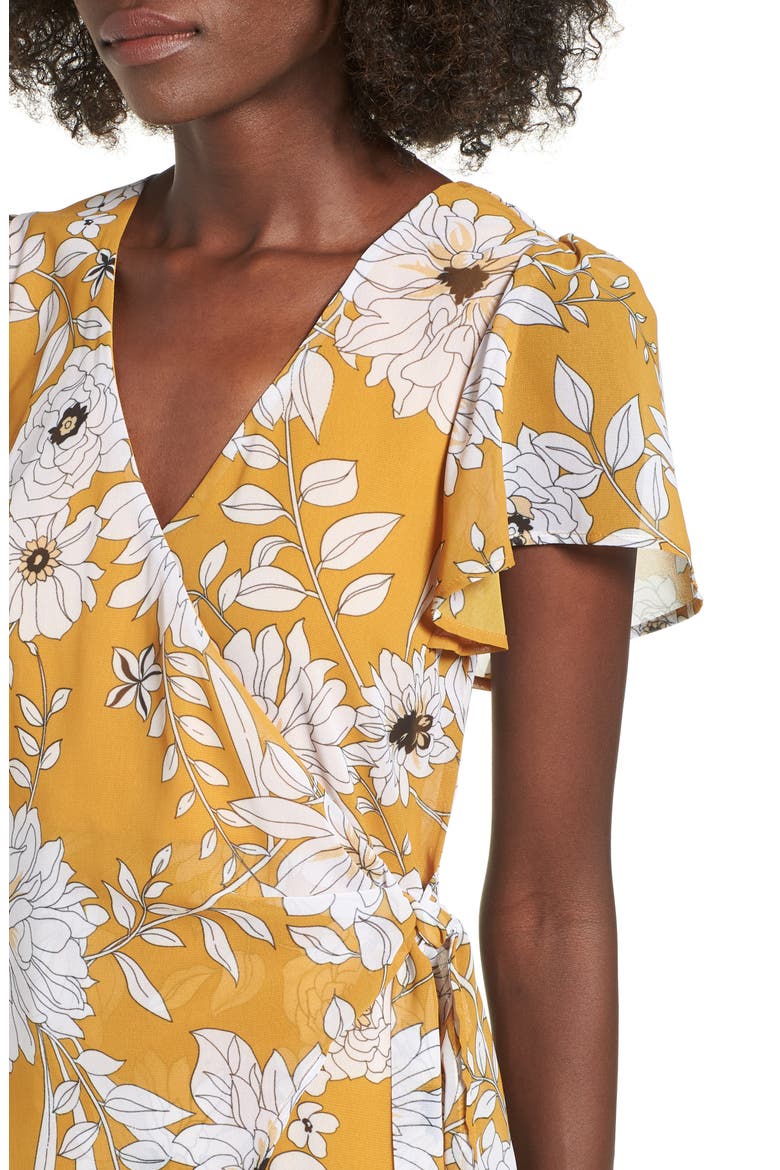 Floral Surplice Midi Dress, Alternate, color, YELLOW FLORAL