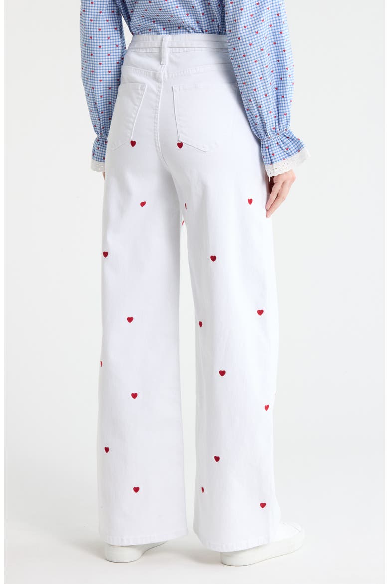 Embroidered Heart High Waist Wide Leg Jeans, Alternate, color, WHITE