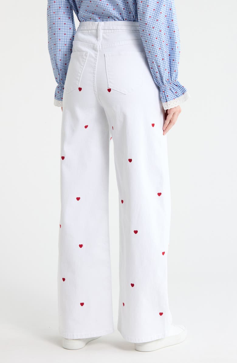 Vigoss Embroidered Heart High Waist Wide Leg Jeans, Alternate, color, White