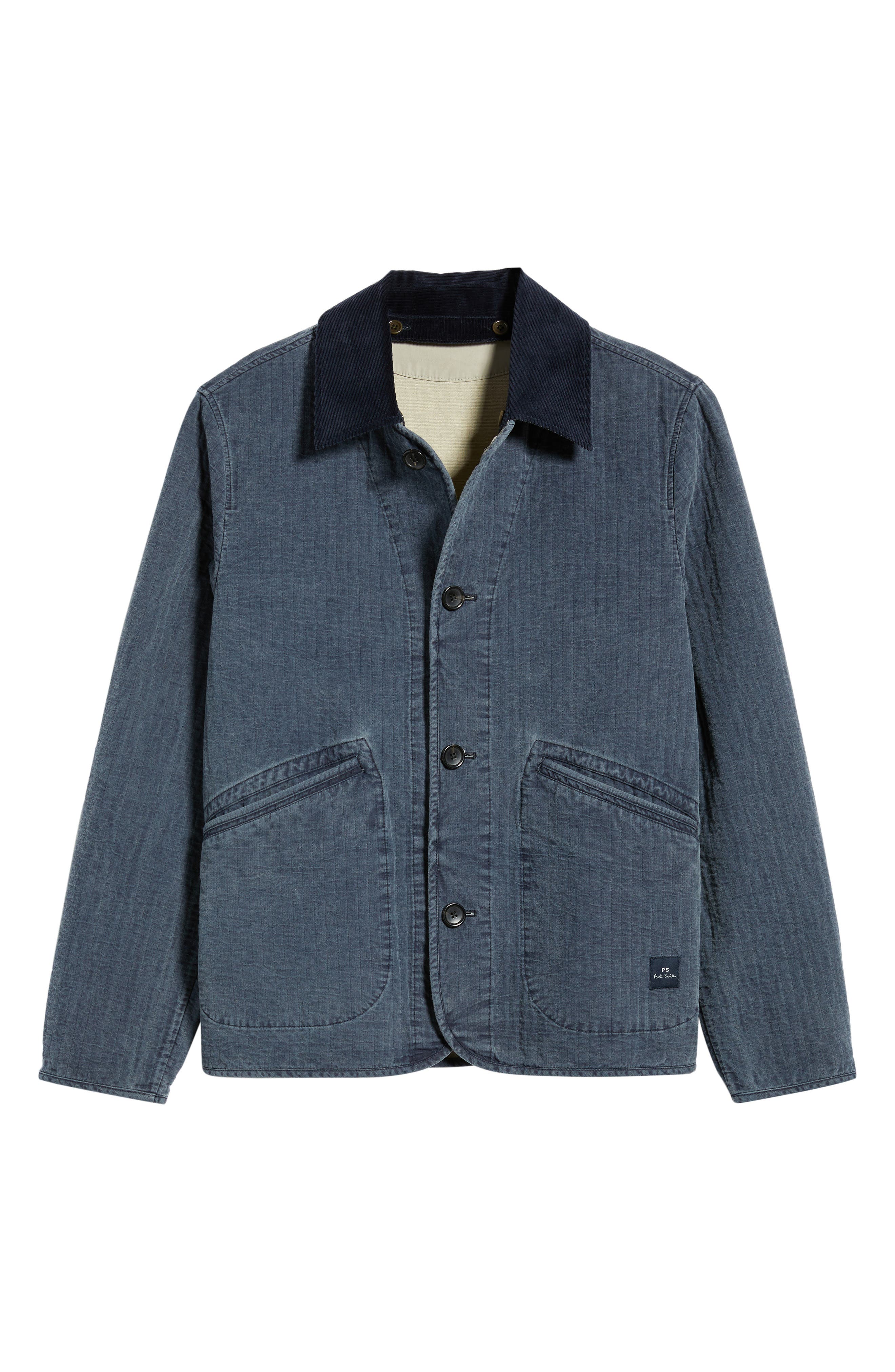 PS Paul Smith Washed Indigo Removable Collar Quilted Jacket (Men 