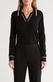 Gemma + Jane Tipped Johnny Collar Polo Sweater