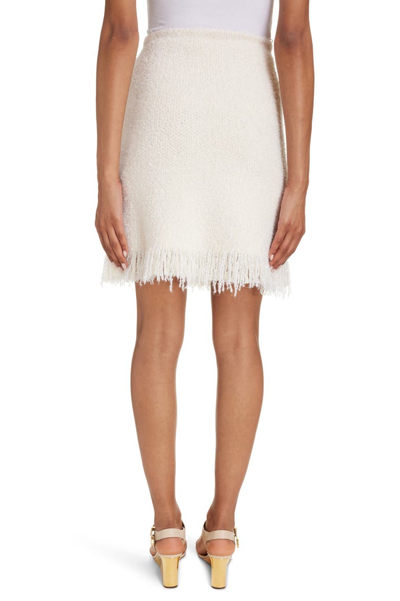 Fringe Trim A-Line Bouclé Miniskirt, Alternate, color, ICONIC MILK