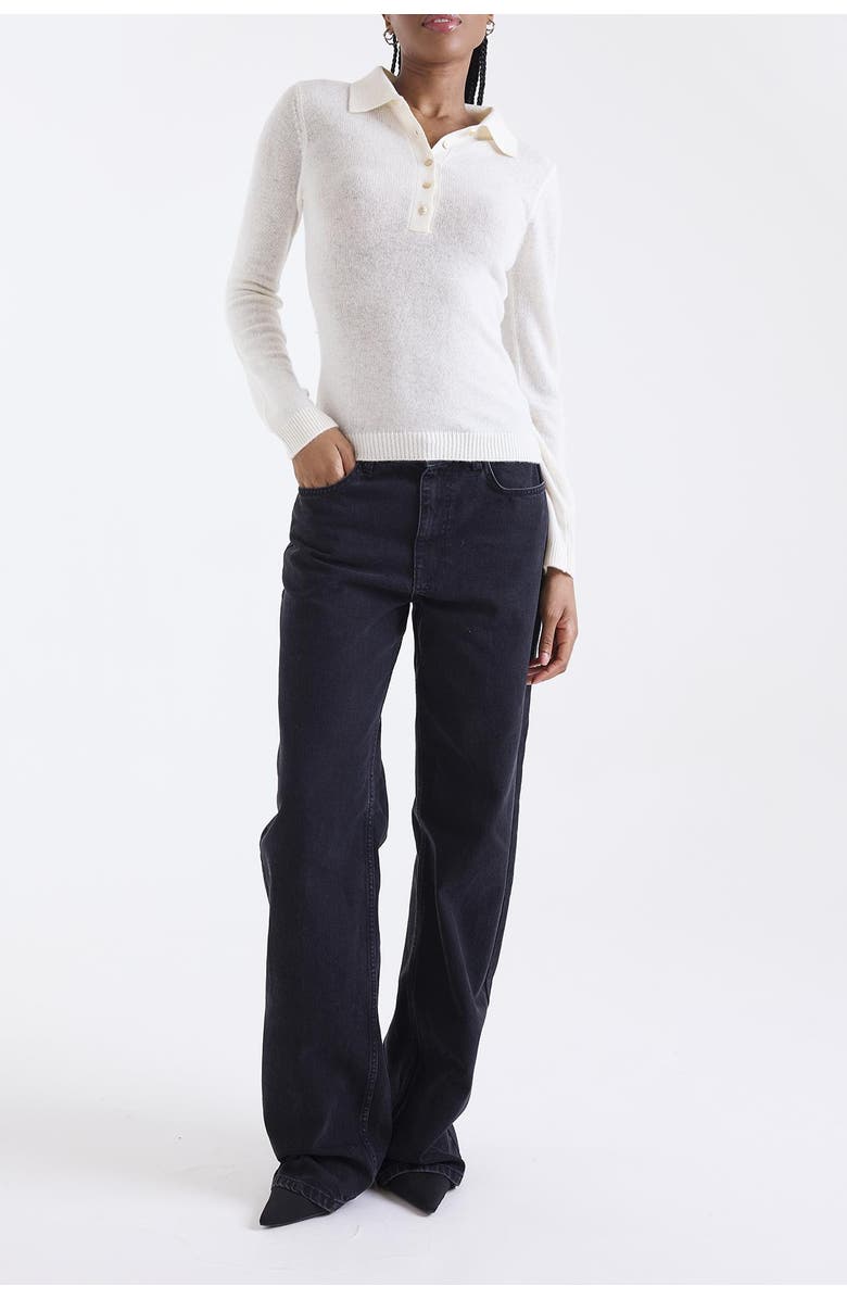 1982 Amaya Button 100% Cashmere Polo Top, Alternate, color, Natural White