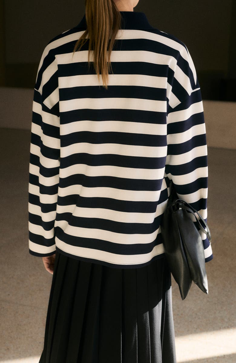 MANGO Stripe Polo Sweatshirt, Alternate, color, Dark Navy