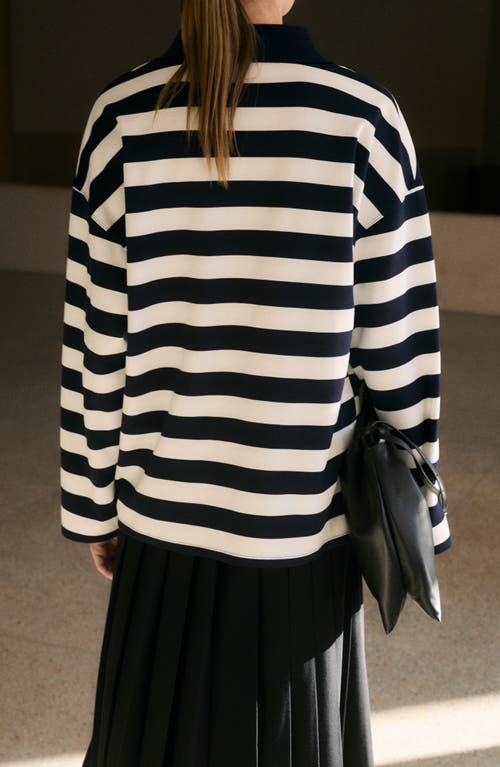Mango Striped Polo Neck Sweatshirt Dark Navy In Blue