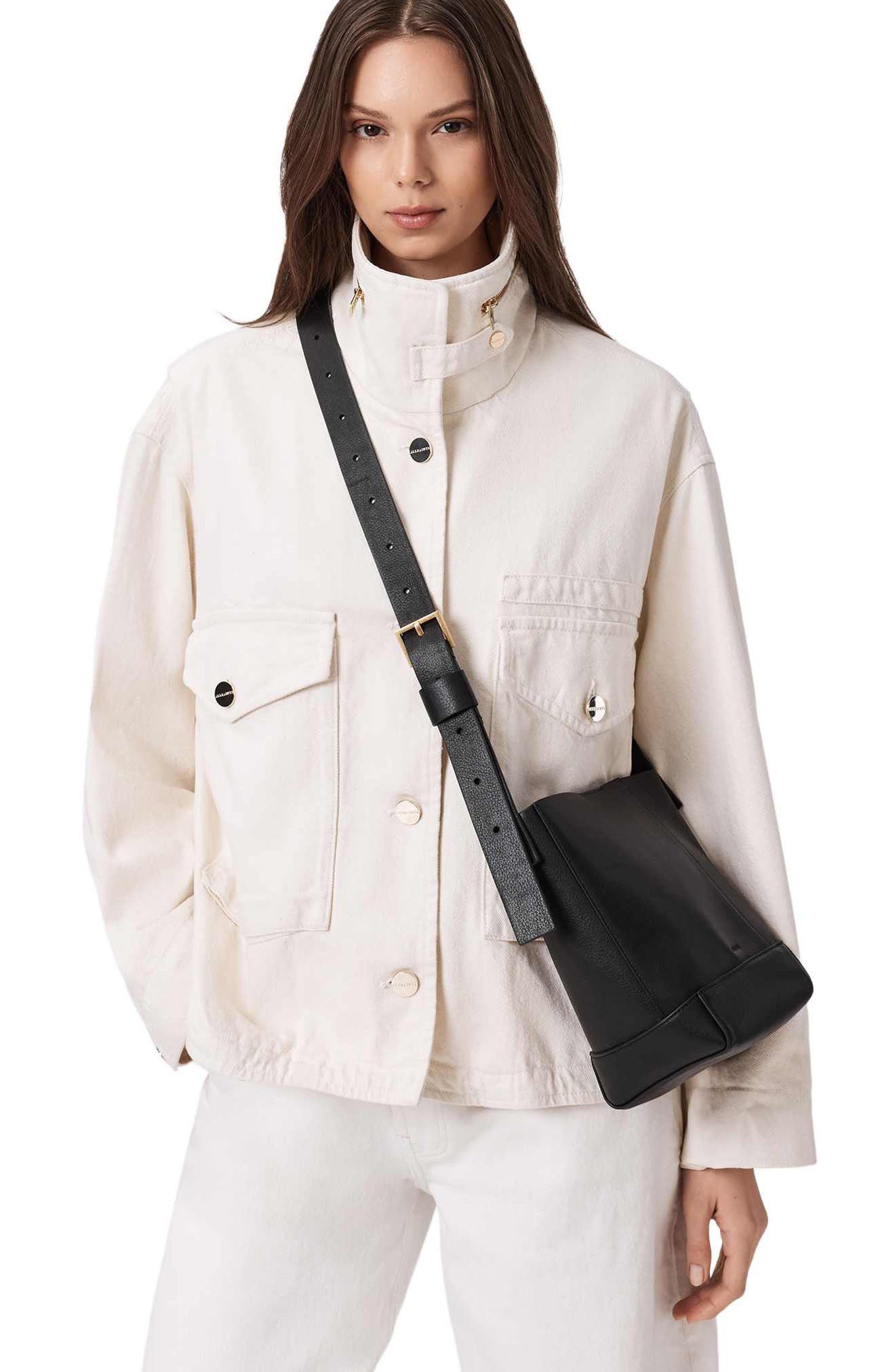 AllSaints Mini Alba Leather Crossbody Bag, Alternate, color, Black