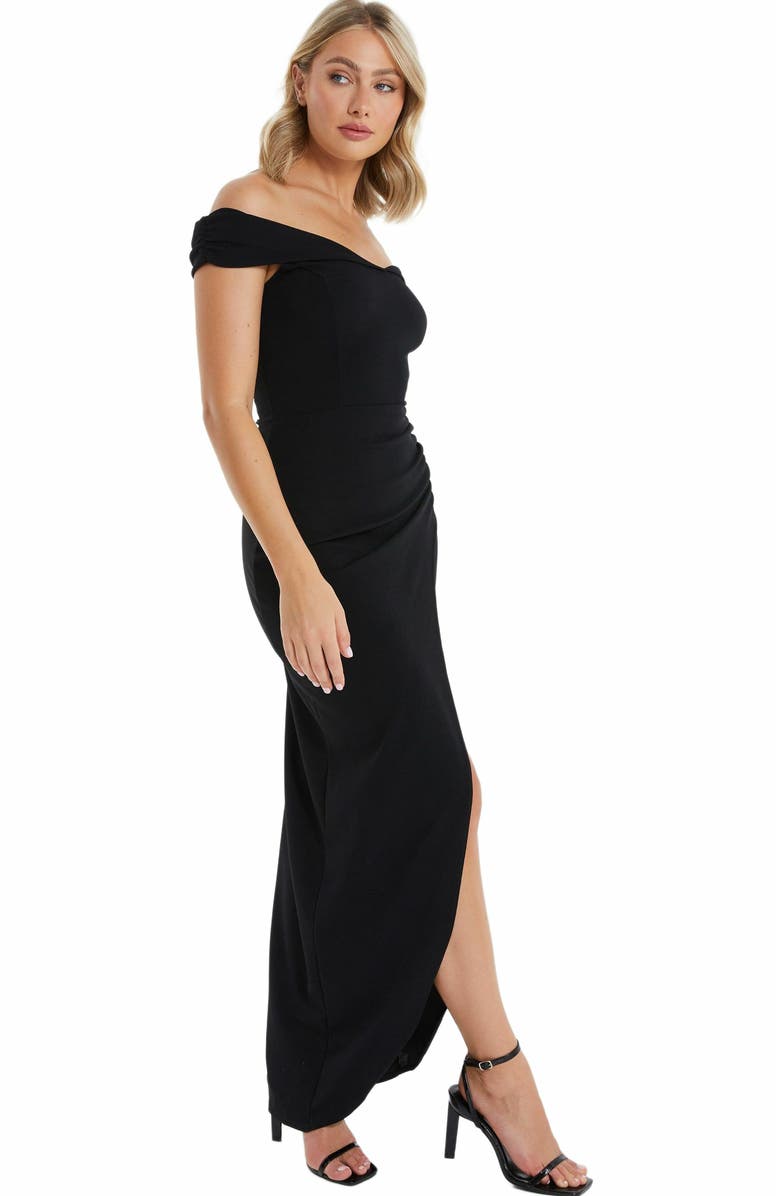 QUIZ Bardot High Slit Maxi Dress, Alternate, color,