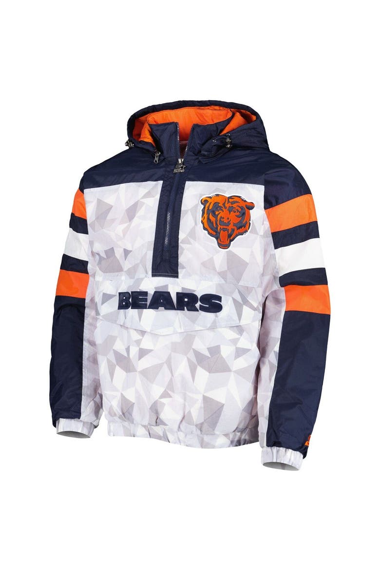 Men's Starter White/Navy Chicago Bears Thursday Night Gridiron Raglan Half-Zip Hooded Jacket, Alternate, color, White