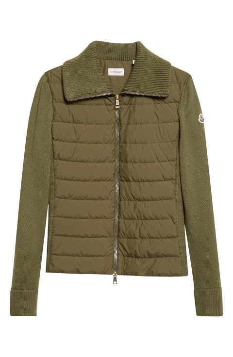 Mixed Media Quilted Zip Puffer Cardigan