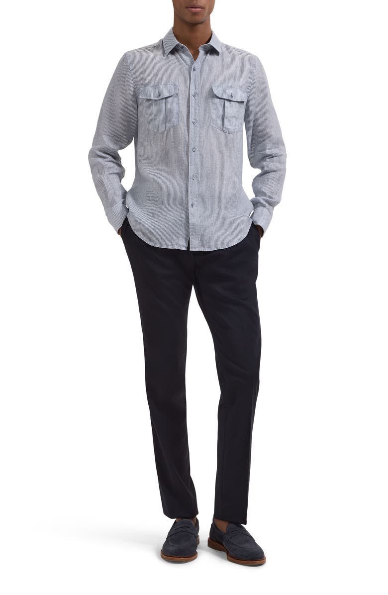 Bugatchi Jasper Linen Button-Up Shirt, Alternate, color, Ether