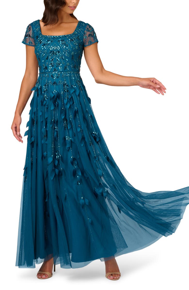 Adrianna Papell Beaded 3D Petal Cap Sleeve Mesh Gown | Nordstrom Adrianna Papell Beaded 3D Petal Cap Sleeve Mesh Gown | Nordstrom