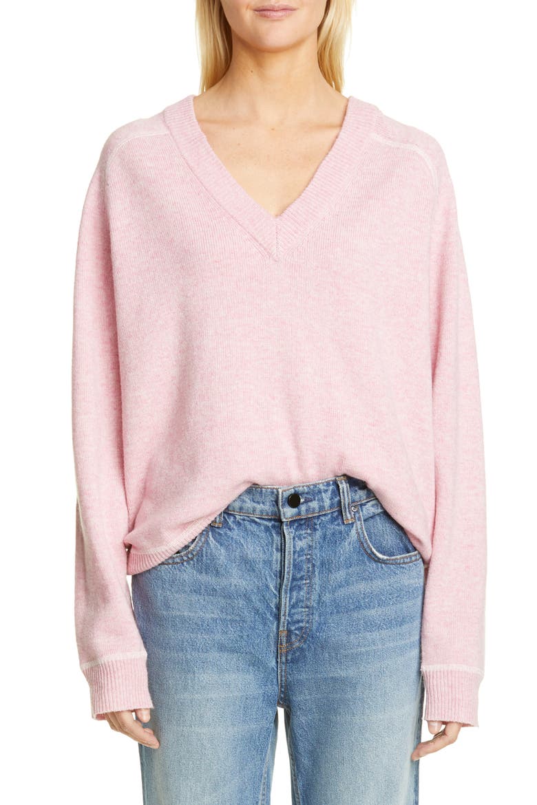 Relaxed V-Neck Sweater, Main, color, CANDY PINK