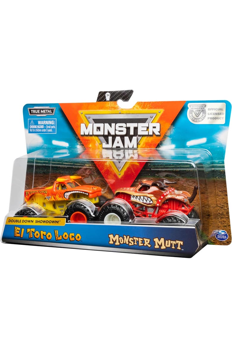 El Toro Loco vs Monster Mutt Monster Truck Duo Pack- True Metal 164 Scale Die-Cast Twin Showdown Pack, Main, color, Yellow