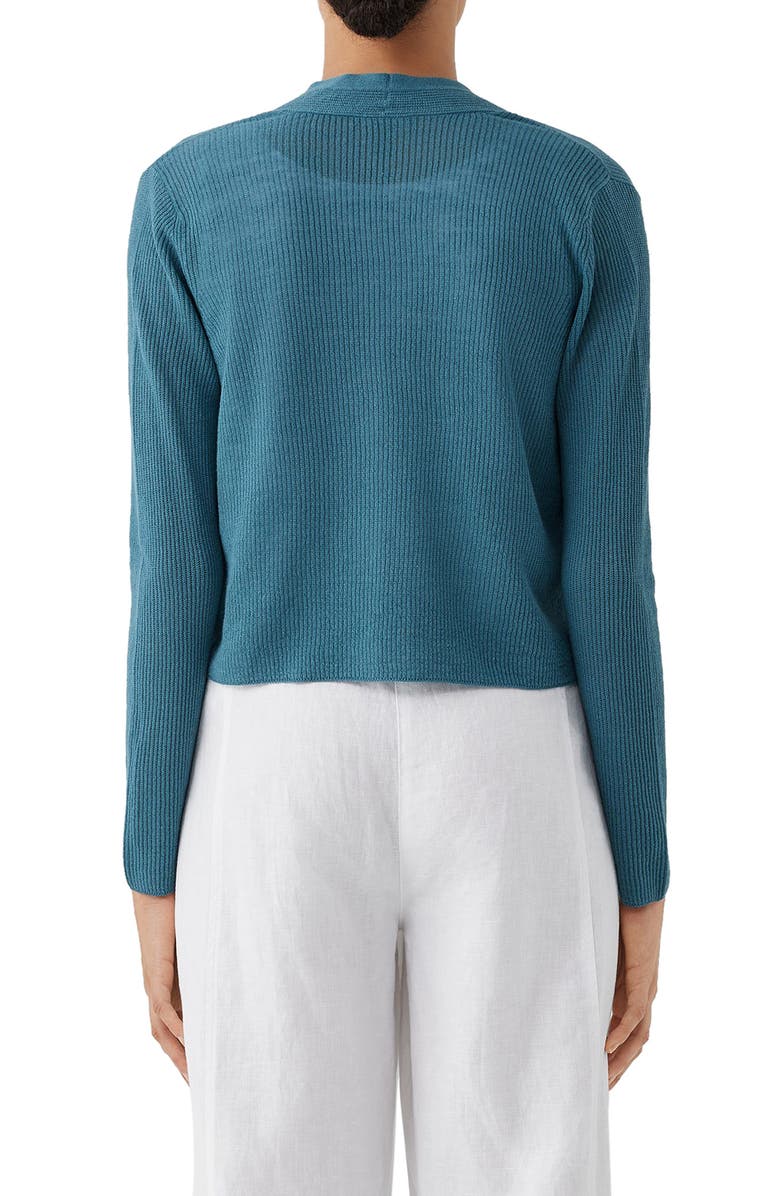 Eileen Fisher Ribbed Organic Linen & Cotton Cardigan, Alternate, color, River