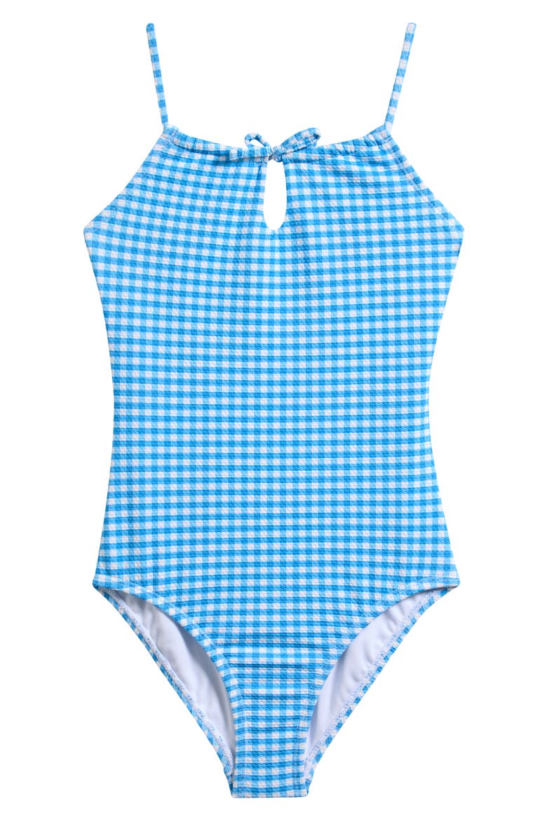 Kids' Gingham One-Piece Swimsuit, Main, color, SLATE