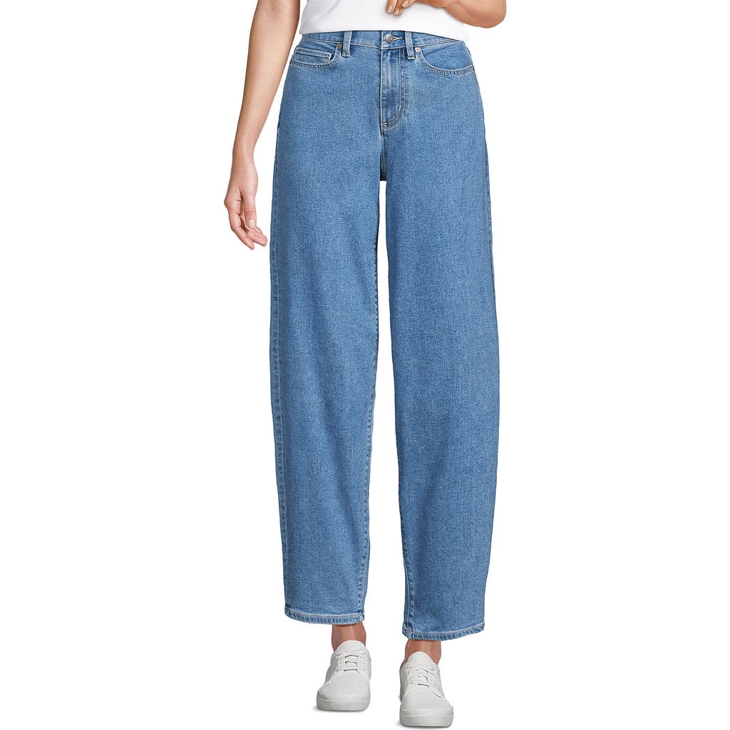 Lands' End Recover High Rise Barrel Leg Ankle Jeans In Hutton Blue Wash