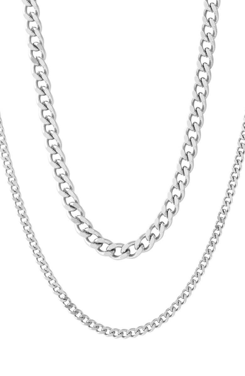 Adornia Men's Set of 2 Water Resistant Curb Chain Necklaces, Main, color, Silver