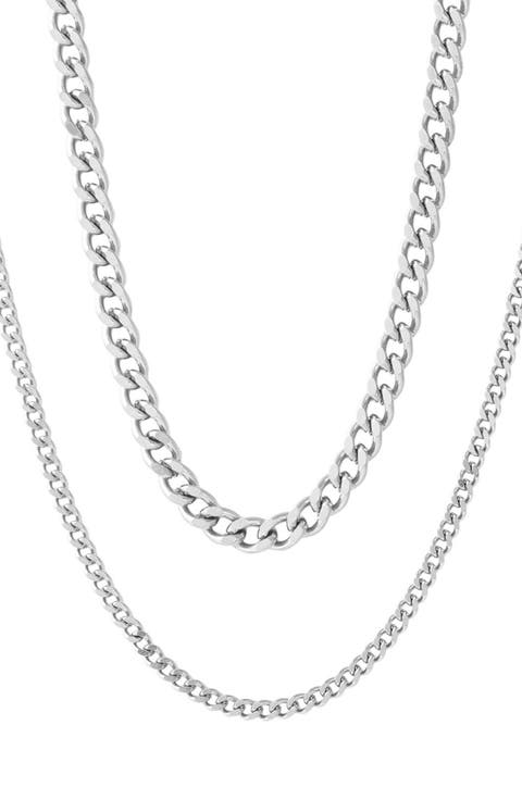 Men's Set of 2 Water Resistant Curb Chain Necklaces