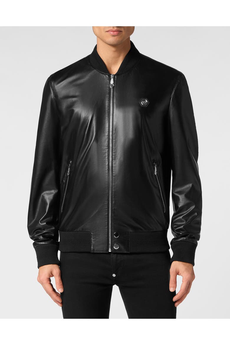 Leather Bomber Men, Main, color, black