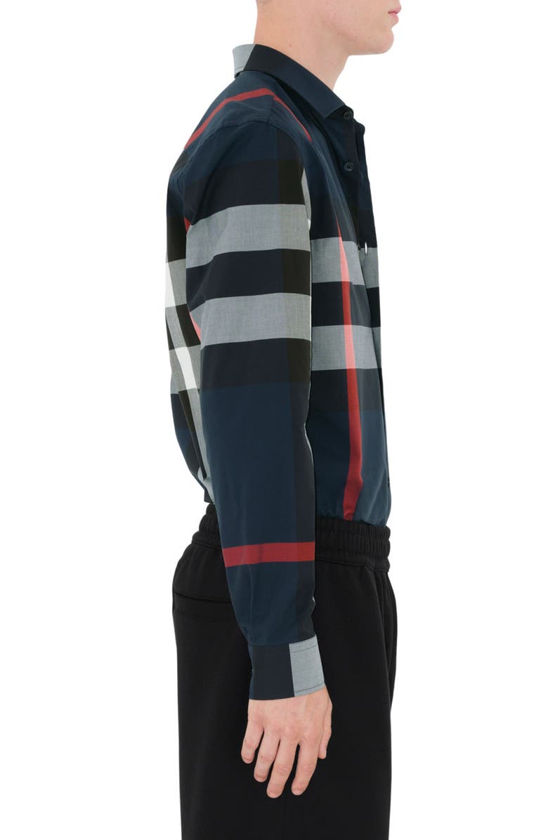 Burberry Somerton Slim Fit Check Cotton Poplin Button-Up Shirt, Alternate, color, Navy Ip Check