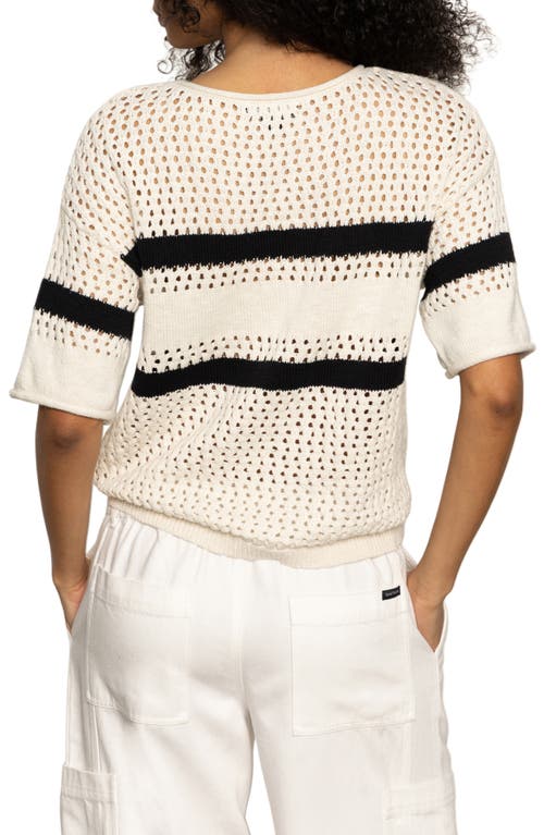 Sanctuary Stripe Open Stitch Elbow Sleeve Cotton Sweater