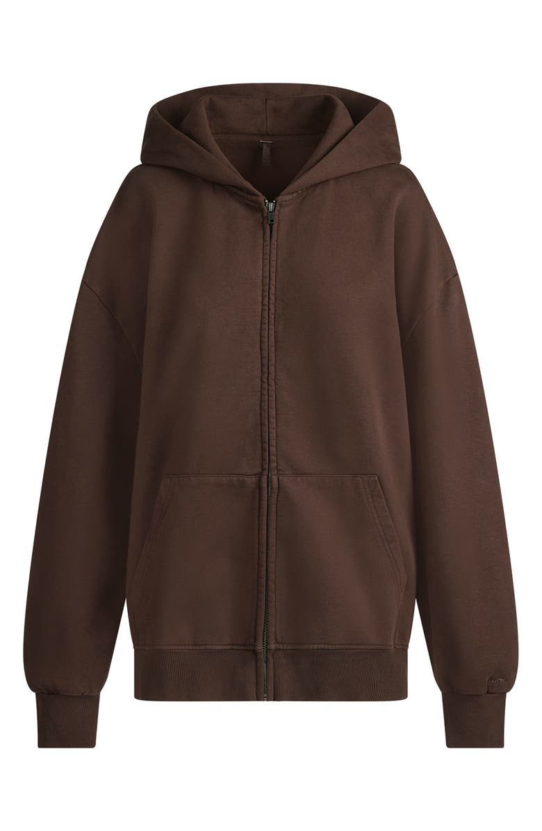 SKIMS Boxy Zip-Up Fleece Hoodie, Alternate, color, Espresso