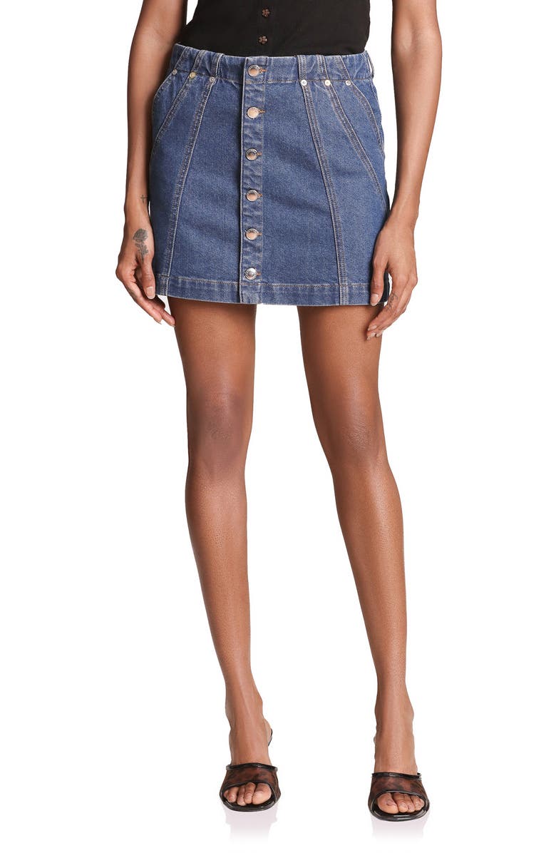 Avec Les Filles Side Panel Denim Skirt, Alternate, color, Viceroy Wash