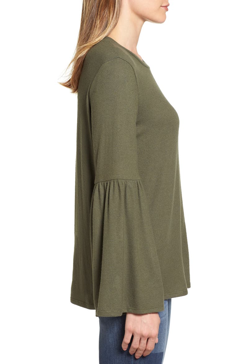 Gibson Bell Sleeve Cozy Fleece Pullover, Alternate, color, OLIVE