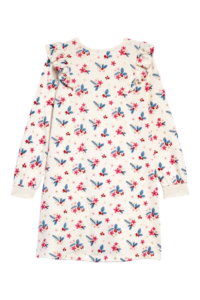 Kids' Ruffle Fleece Dress, Alternate, color, IVORY EGRET FOIL HOLLY FLORAL
