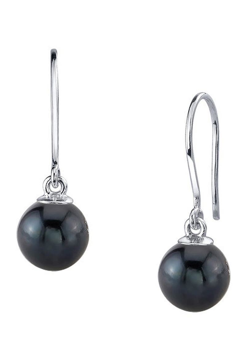Black Freshwater Pearl Linda Dangling Earrings, Main, color, White Gold