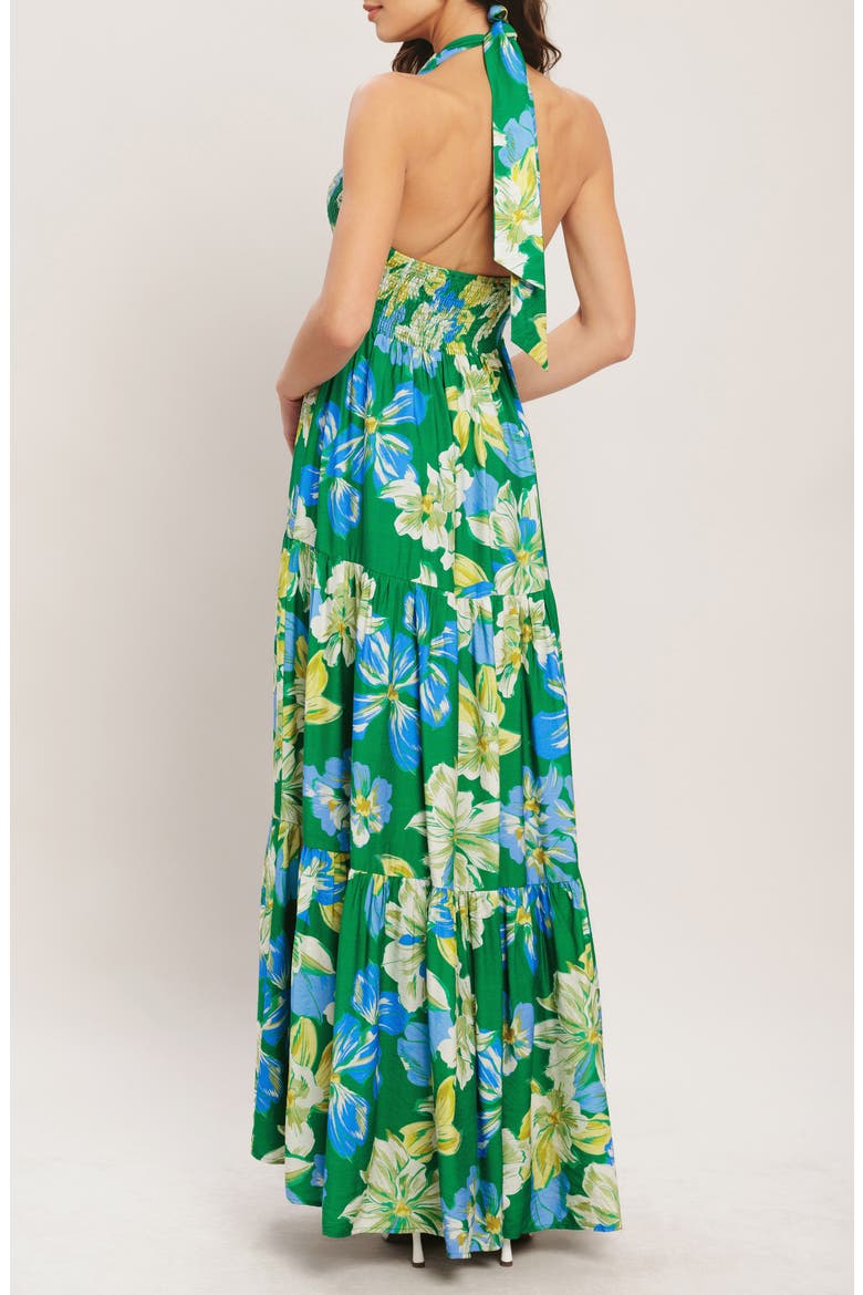Floral Halter Neck Maxi Dress, Alternate, color, GREEN