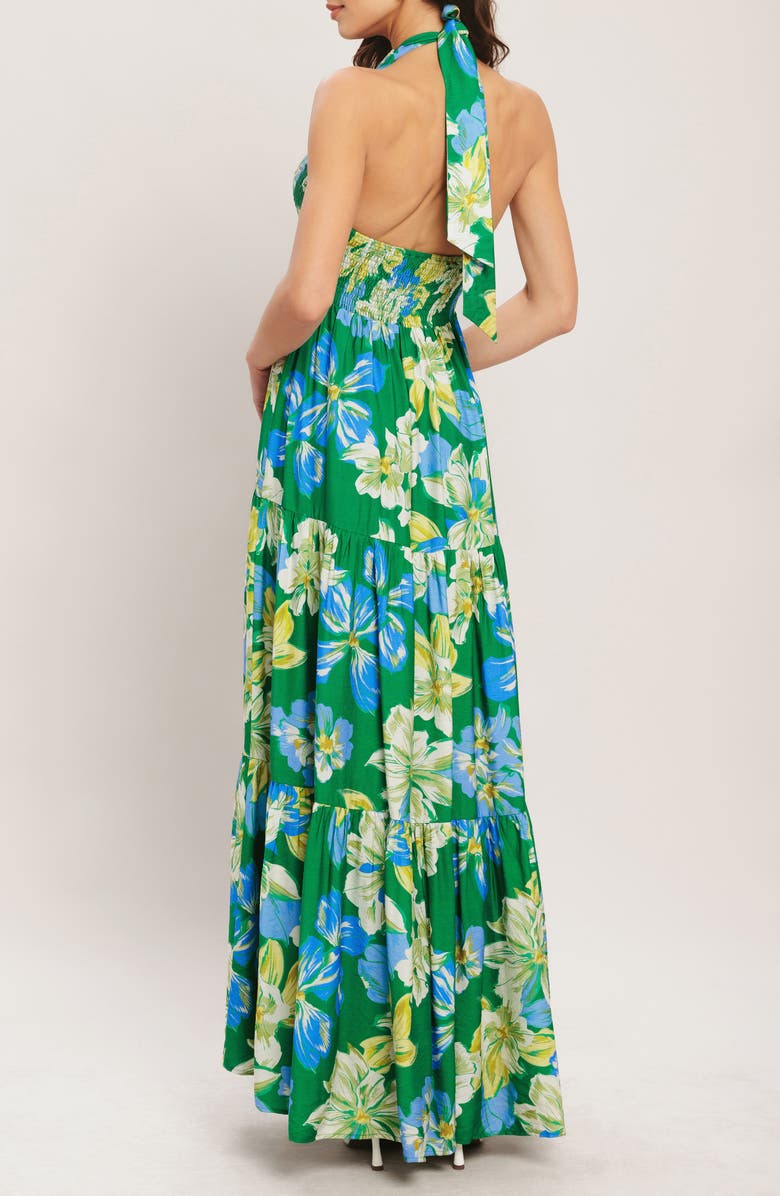 FLYING TOMATO Floral Halter Neck Maxi Dress, Alternate, color, Green