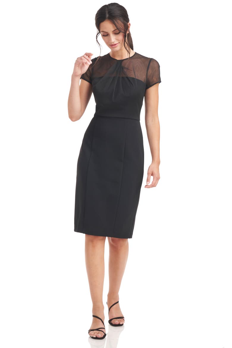 Illusion Lace Short Sleeve Cocktail Dress, Alternate, color, BLACK