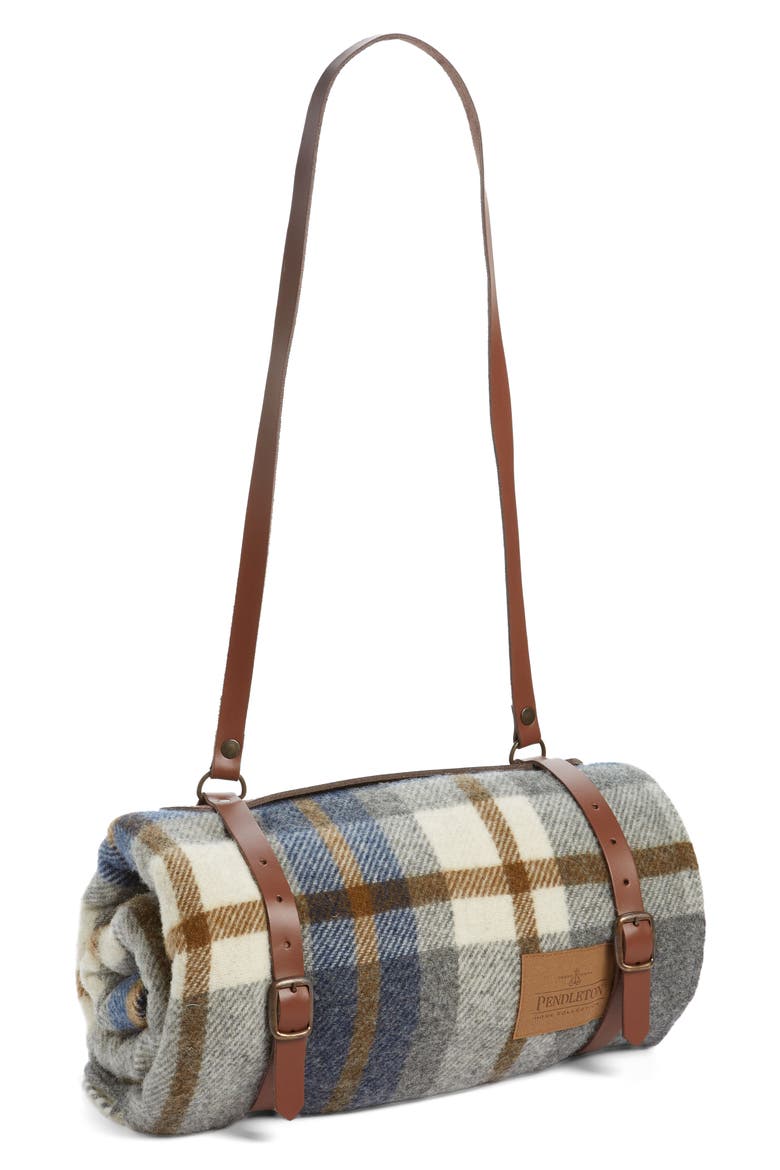Motor Robe Wool Throw Blanket with Carrying Straps, Alternate, color, RALEIGH PLAID