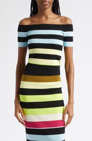 Christopher John Rogers Stripe Off the Shoulder Knit Top