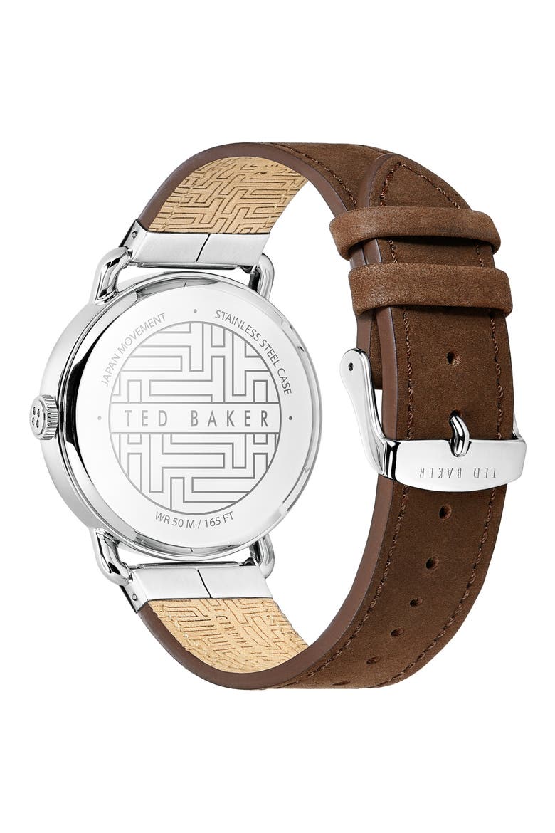 Brixam Multifunction Leather Strap Watch, 42mm, Alternate, color, BROWN/ SILVER