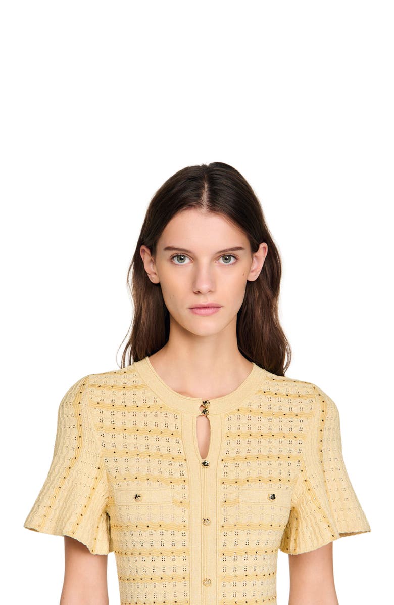 SANDRO Rhinestone knit maxi dress, Alternate, color, Gold