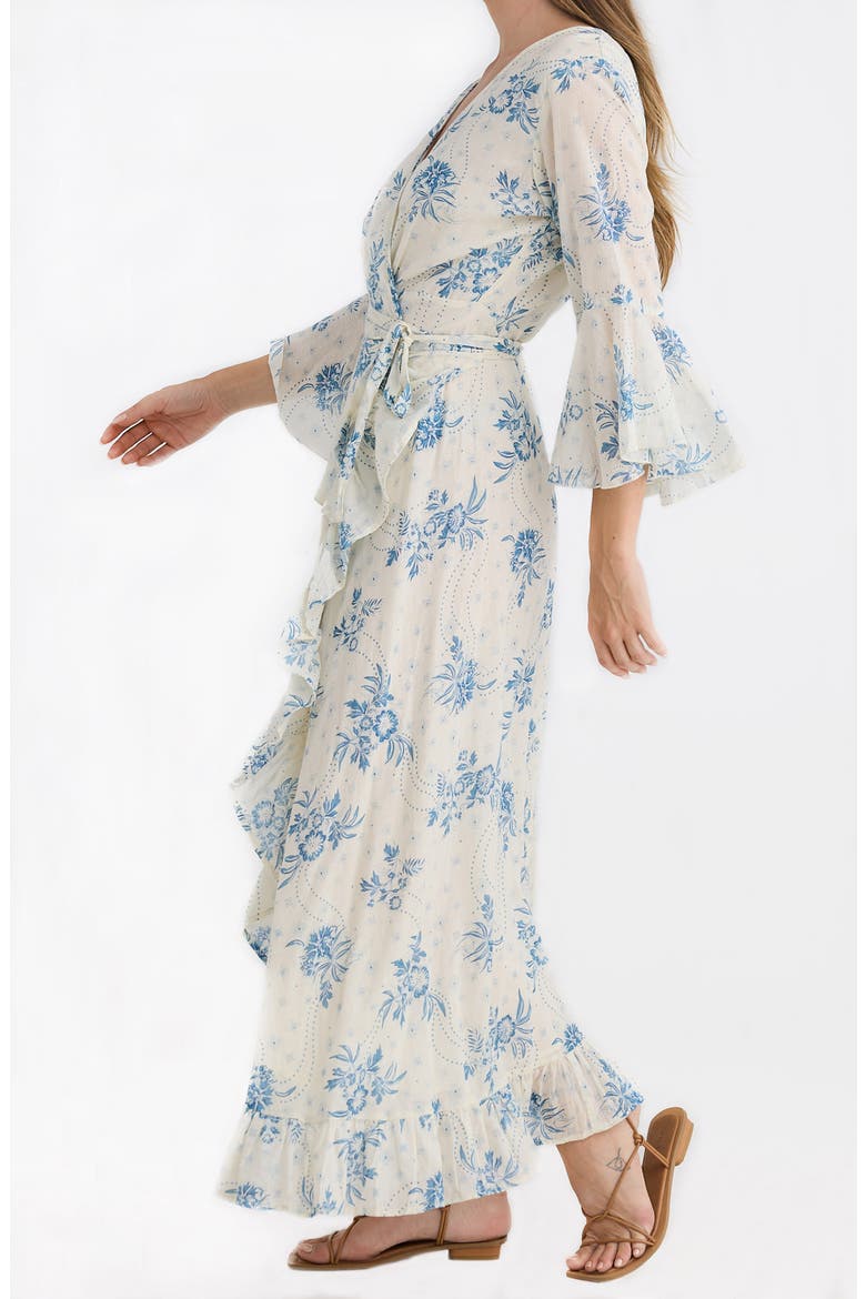 Carly Print Wrap Maxi Dress, Alternate, color, BLUEBELLE/ IVORY