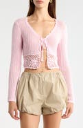 All in Favor Crochet Detail Tie Front Sweater