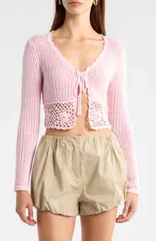 Crochet Detail Tie Front Sweater