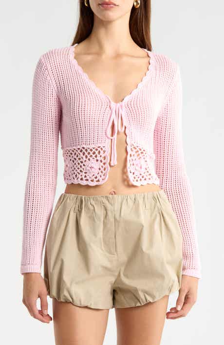 Crochet Detail Tie Front Sweater