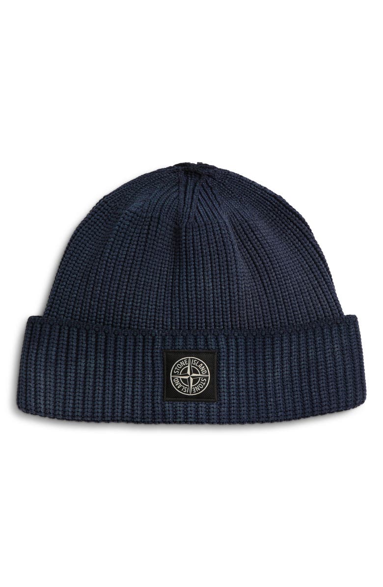 Stone Island Compass Logo Patch Rib Beanie, Main, color, V0020 Navy Blue