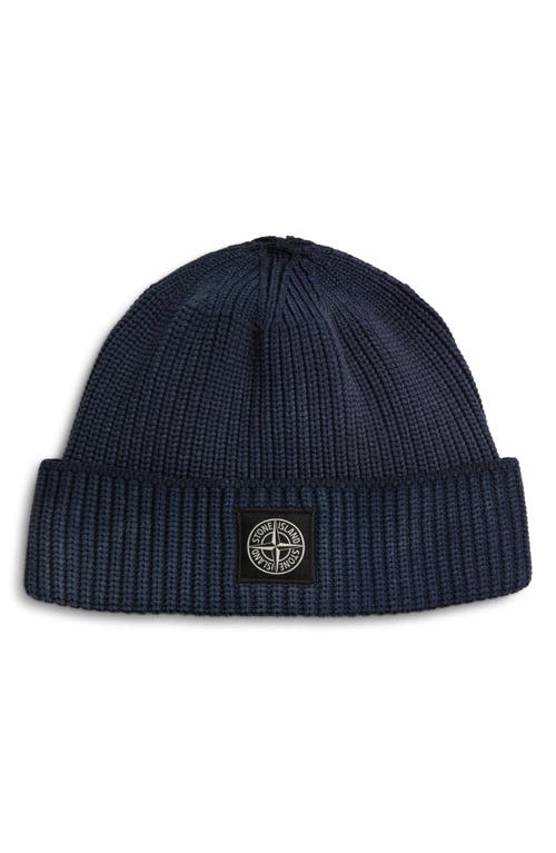 Stone Island Compass Logo Patch Rib Beanie In Blue
