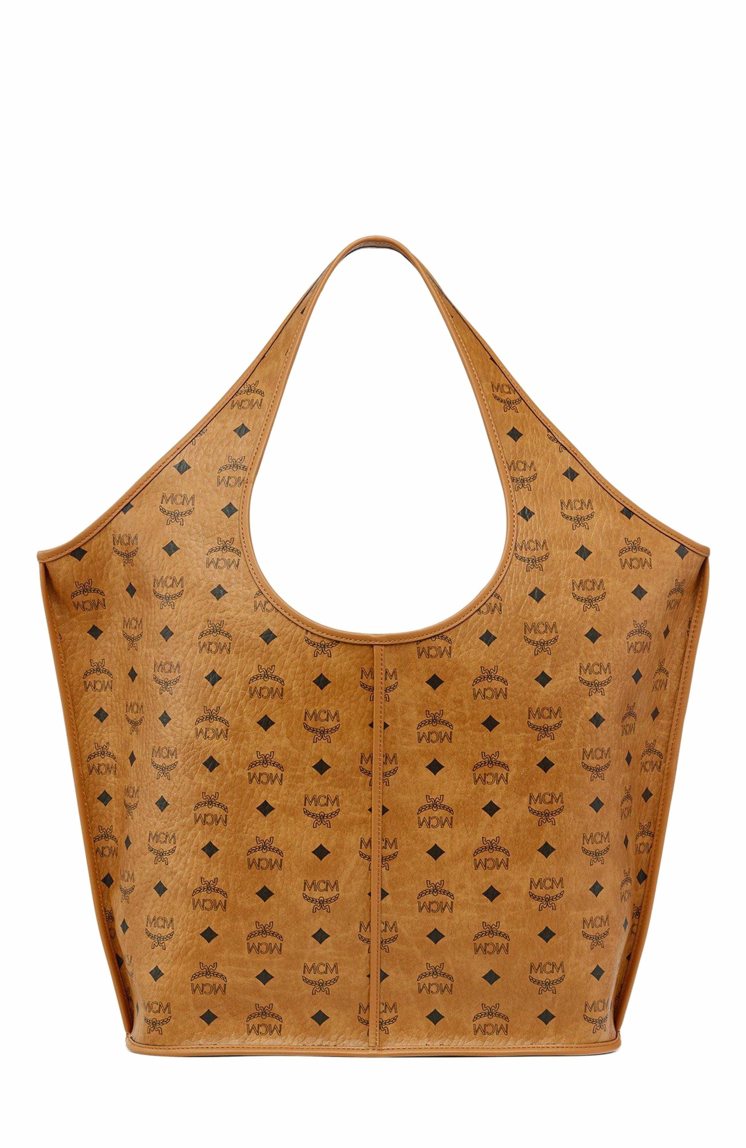 MCM Leni Shopper in Visetos, Alternate, color, Cognac