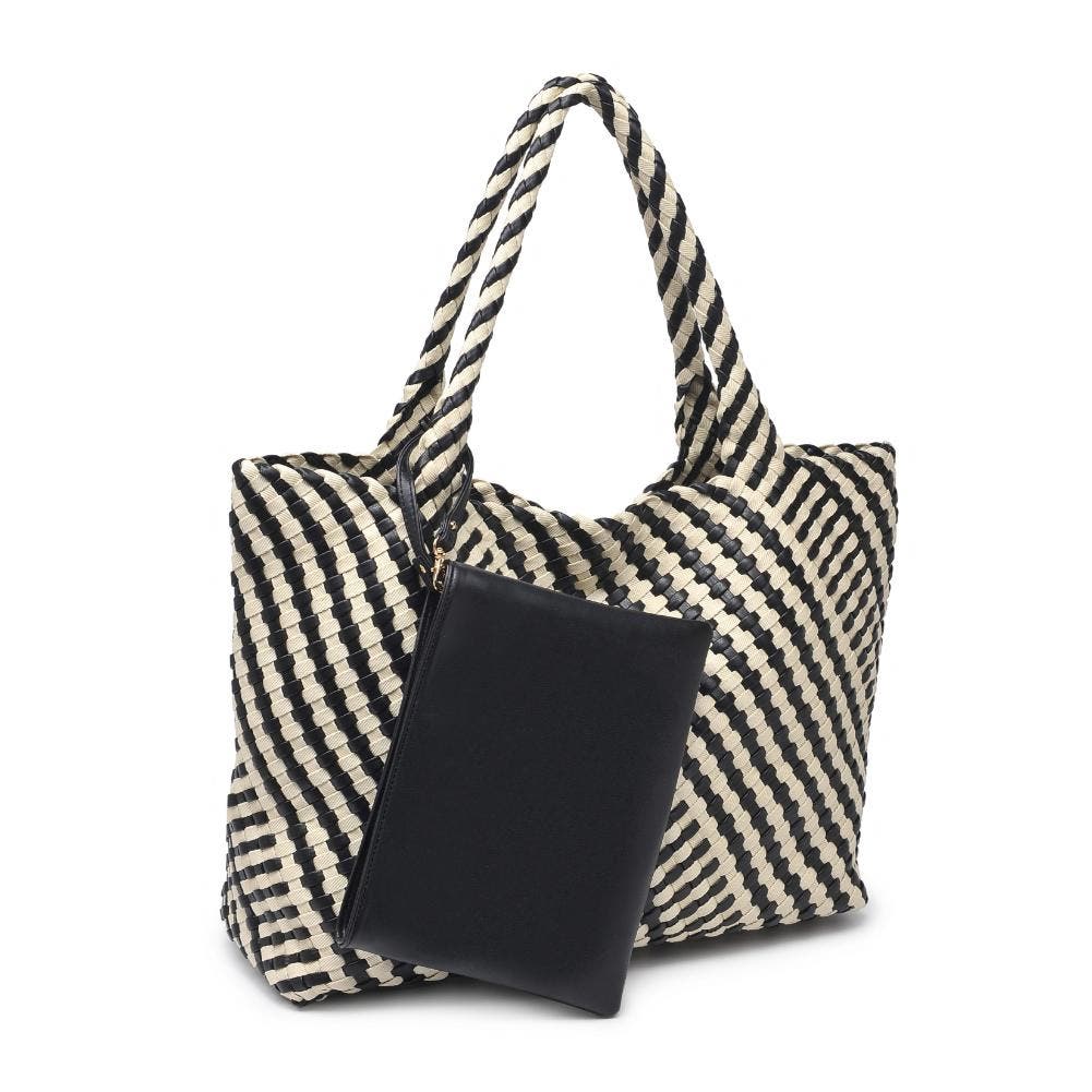 MODA LUXE Solana - Mixed Material Tote, Alternate, color, Black Ivory